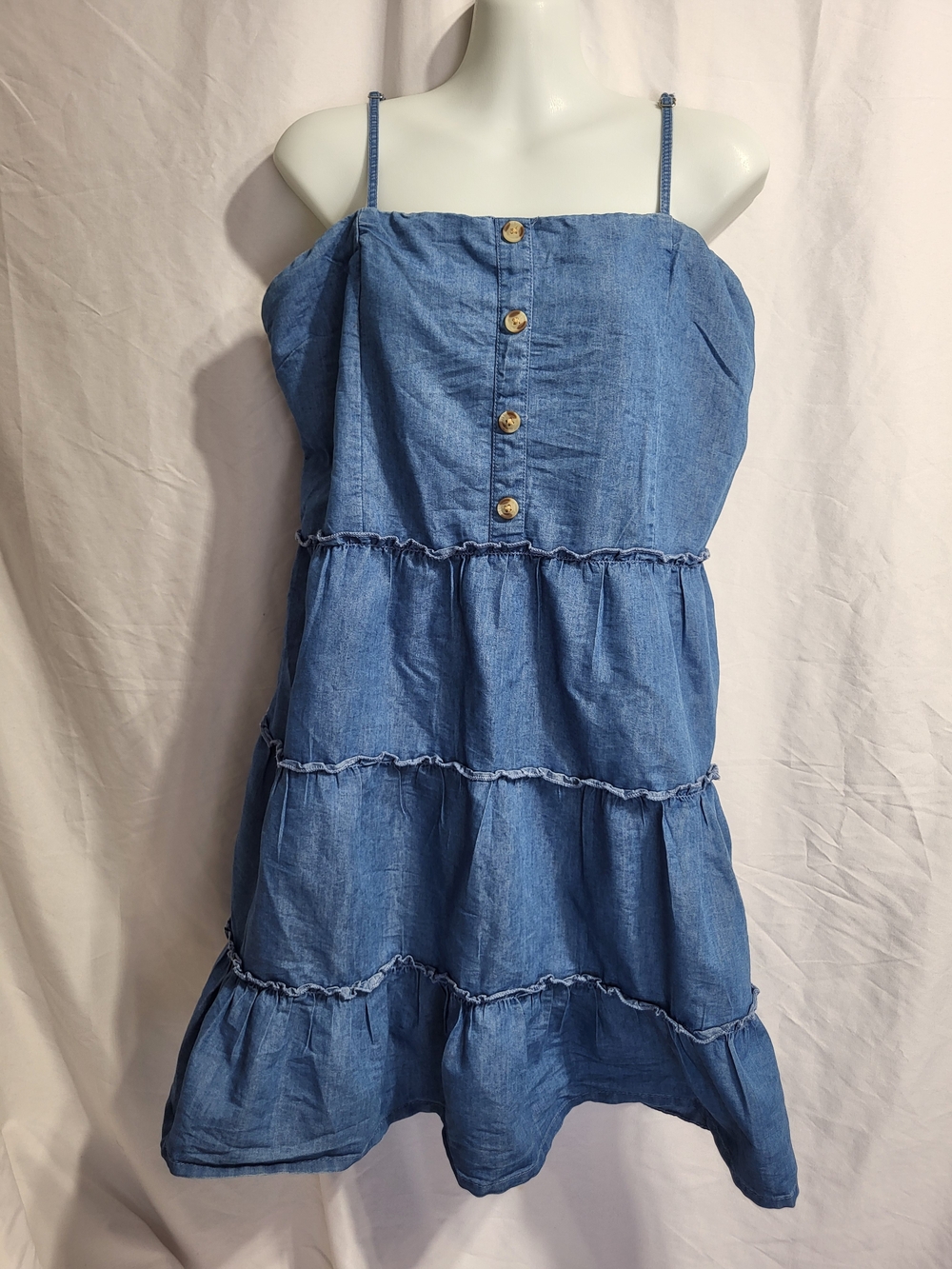 Ardene Blue Tiered Chambray Sundress with Button Front, Size XL